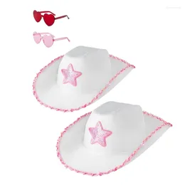 Berets 4PCS Woman Bride Cowboy Hat Heart Sunglasses Set Bridal Outdoor Anti Uv