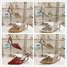 Luxury Designer Renecaovilla Aretha Sandals Shoes & Slingbacks Nylon Jewel Crystals Embroidered Crystals & Beads Pumps Party Wedding Dress Lady Walking EU35-43