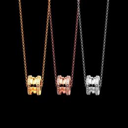 3 Colours High Quality Stainless Steel Spring Pendant Women Designer Necklaces B Letter Full CZ Stones Necklace Fashion Couple Jewe272H