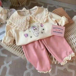 Kids Girls Clothes Sets Autumn Spring Cartoon Rabbits Girl Pullover TopsPants 2Pcs Fashion Children Sweatshirt Tracksuit 1-6Yrs 240223