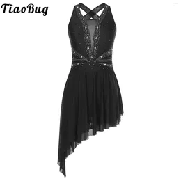 Stage Wear Women Lyrical Dance Dress Figure Ice Skating Costume Gymnastic Leotard Ballet Rhinestone Backless Dresses Performance