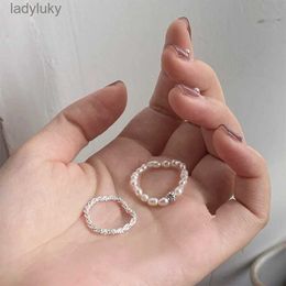 Solitaire Ring 2Pcs/set Korean Fashion Sparkling Ring Imitation Pearls Beaded Rings for Women Girls Knuckle Finger Ring Aesthetic Jewellery 240226