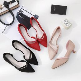 Dress Shoes Pointed Toe Thin High Heels Summer Women Flock Sexy Ladies Shallow Pumps Hollow Out Casual Femme Zapatos De Mujer Sandals