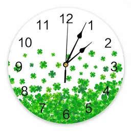 Wall Clocks St. Patrick'S Day Clover Gradient Printed Clock Modern Silent Living Room Home Decor Hanging Watch