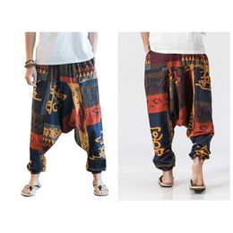 Pantaloni Haren di nuova moda primaverile Pantaloni larghi da uomo in cotone e canapa di grandi dimensioni