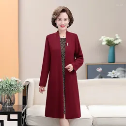 Casual Dresses Middle-aged Mother Autumn Winter Women's Sparkly Silk Dress Clothing Vestidos Two-piece Suit Style Jacket Feast