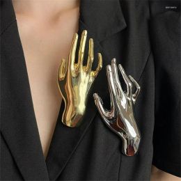 Brooches Hyperbole Metal Smooth Palm Hand Shape Large Broochs For Women Men Punk Unique Creative Suit Pin Party Jewelry 2024226