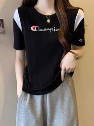 Champion Captain Short sleeved T-shirt Womens Summer Thin Fashion Brand Embroidered Round Neck Half Sleeve Loose Large Cotton Top Trendy