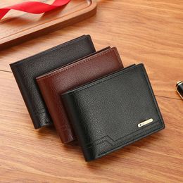 New MenS Short Wallet Fashion Casual Lychee Pattern Soft Leather Wallet Multi Card Large Capacity Small Wallet Card Holders