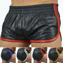 Sexy Men Punk PU Leather Slim Motorcycle Trousers Solid Colour Plus Size Shorts Soft Boxershorts Male Panties