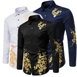 Mens Casual Fashion Shirt European and American Flower Stamping Print Long Sleeve Butterfly Love Pattern 240223