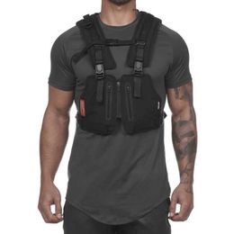 Streetwear Tactical Vest Men Hip Hop Street Style Chest Rig Phone Bag Fashion Cargo Waistcoat with Pockets T200113285L