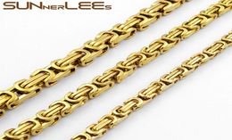 Fashion Jewellery 5mm 7mm 9mm Gold Colour Stainless Steel Necklace Byzantine Link Chain For Mens Womens SC09 N7739164