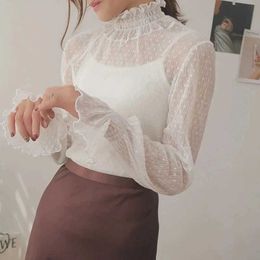 Women's T-Shirt New Transparent Korean Loose Women Lace Blouse 15 Colors Female Bottoming Blouses S-3XL Size Cheaper Tops Kawaii T Shirt