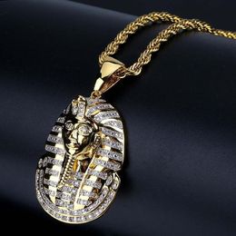 18K Gold & Silver Iced out Egyptian Pharaoh copper Crystal Zircon Diamonds Pendant Necklace Vacuum Plated Jewelry pop Necklace268h