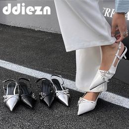 Buckle Strap Modern Sandals Footwear Women Heels Shoes Fashion Shallow Ladies High Heels Shoes Female Pumps 4 cm Slides 240223