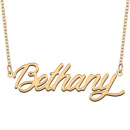 Bethany Name Necklace Custom Nameplate Pendant for Women Girls Birthday Gift Kids Best Friends Jewelry 18k Gold Plated Stainless Steel