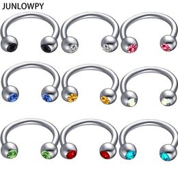 mix 614mm Silver Septum Gem Eyebrow Piercing 100pcslot with 10 Colour Body Piercing 16G Nose Hoop Tragus Ear Body Jewellery Men K412056796