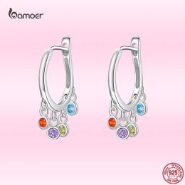 Necklaces Bamoer Fashion Colourful Rattle Earrings for Women 100% 925 Sterling Silver Colourful Zircon Pendant Earrings Elegant Jewellery Gift