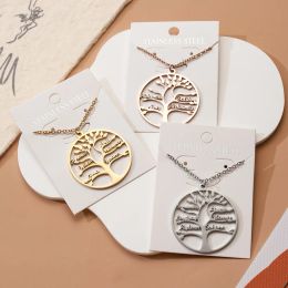 Necklaces Tree of Life Pendant Necklace Personalized Mother Kids Family Member Names Gold Custom Name Stainless Steel Jewelry Choker Gifts