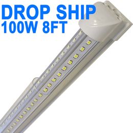 8Ft Led Shop Lights,8 Feet 8' V Shape Integrated LED Tube Light,100W 10000lm Clear Cover Linkable Surface Mount Lamp,Replace T8 T10 T12 Fluorescents Lights crestech