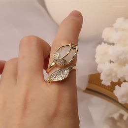 South Korea's new design fashion Jewellery exquisite copper inlaid zircon opal tulip creative opening ring female prom party ri277d