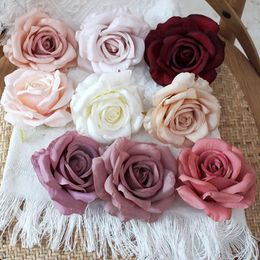 30pcs/Lot 9cm-10CM Large White Rose Artificial Silk Flower Heads DIY Wedding Decoration Wreath Scrapbooking Craft Fake Flowers 240220