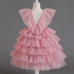 Little Girls Summer Dress Ruffle Beach Layer Tulle Birthday Party Princess Dresses Children Holiday Vacation Casual Wear 310Yrs 240223