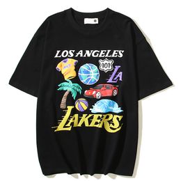 Foam Print Chic Spoof Lakers Hip Hop T-shirt Men Summer Streetwear Men's Tshirts Cotton Tee Black White