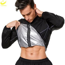 LAZAWG Sauna Jacket for Men Weight Loss Top Sweating Long Sleeves Thin Fat Burning Fitness Sportwear Slimming Gym Body Shaper 240220