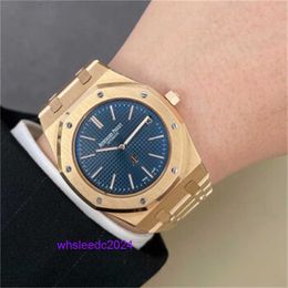 Swiss Mechanical Watches Audemar Pigue Airbnb Royal Oak Series 15202or Mens Watch Blue Disc 18k Rose Gold Business Leisure Automatic Mechanical Watch Date 39 HB OIS5