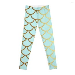 Active Pants Turquoise Teal And Gold Glitter Mermaid Scales Leggings Wear Sports Female Flared Womens