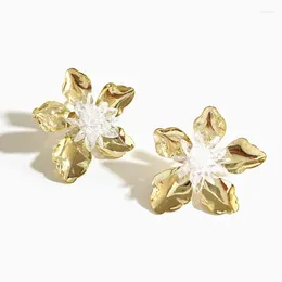 Dangle Earrings Minar Temperament Clear White Color Glass Rhinestone Flower For Women 14K Gold Plated Brass Metallic Big Earring