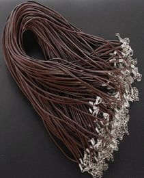 MIC New 100pcslot Coffee Real Leather Necklace Cord W Clasps 185quot Jewelry Findings Components8220277