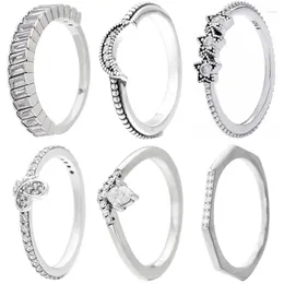 Cluster Rings Original 925 Sterling Silver Dazzling Butterfly Crescent Moon & Star Beaded Classic Wish Ring For Women Gift Diy Jewelry