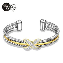 UNY Jewel Jewellery Double Twisted Cable Wire Bracelet Women Gift Elegant Two Tone Designer Inpired Cuff Bangle 240220