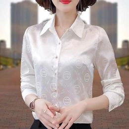 Women's Blouses & Shirts New High Quality Satin Lapel Loose Retro Collision Temperament Shirt Chiffon Casual Print Design Womens Tops