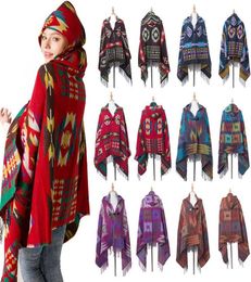 Women Bohemian Collar Plaid Hooded Blanket Cape Cloak Poncho Fashion Wool Blend Winter Outwear Shawl Scarf DDA7557670166