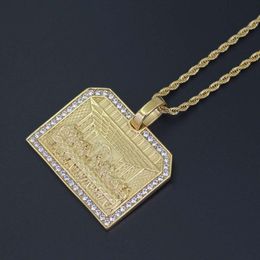 Fashion- Last Supper diamonds pendant necklaces for men western luxury necklace Stainless steel Cuban chains dog tag Religion jewe2683