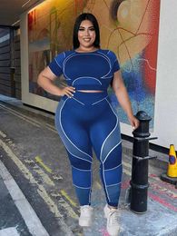 Women Tracksuit 2 Piece Set Plus Size Pants Suit Casual Slimming Leggings Summer Sets Outfits Wholesale Bulk Drop 240220