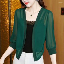 Women's Jackets 3/4 Sleeve Chiffon Shirt Spring/Summer Thin Air Conditioned Cardigan Short Lantern Sun Protection Top