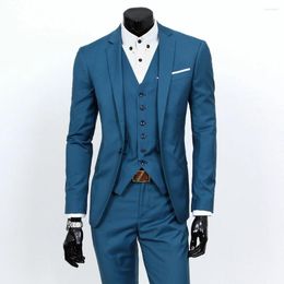 Men's Suits Plus Size 6XL-S (Jacket Pants Vest) High Quality Men Slim Fit Solid Color Formal Dress Suit Set Business Wedding Tuxedos