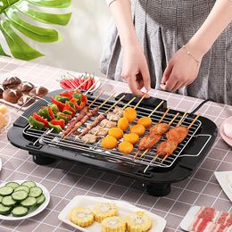 Stainless Steel Smokeless Electric Grill With Grilling Plate Durable Nonstick BBQ Party Portable Home Cooking 240223