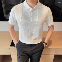 Men's Polos High Level Design Splicing Polo Shirt Short Sleeve Summer Ice Silk Breathable Top High-end Fashion Casual Knitting T-shirt