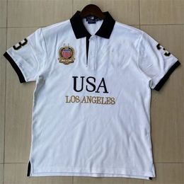 USA Summer City Polos Shirt European and American Men's Short Sleeve Casual Embroidery Pure Cotton Large Fashion S-3XL