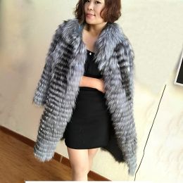 Fur New hot pure natural silver fox fox hair ladies coat winter women's warm longsleeved shirt round neck coat