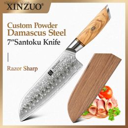 Kitchen Knives XINZUO 7 Inch Santoku Knife73-layer Powder Steel Core DamascusSteel Kitchen Knives 14Cr14MovNb Powder Steel AndOlivewood Handle Q240226