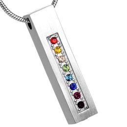 Pendant Necklaces Selling Rainbow Colours Crystal Cylinder Cremation Necklace Stainless Steel Memorial Jewellery Urns For Human Pet A2831