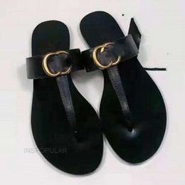 Designer Slides Flat G Flip Flops Summer Sandals Leather Luxury Slippers Indoor Lady Women Fashion Beach Classic Shoes Black Ladies Inspopular Size EUR 35-42