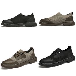 Spring new Casual shoes men black brown trendy leather shoes fabric stitching slip-on versatile shoes breathable GAI